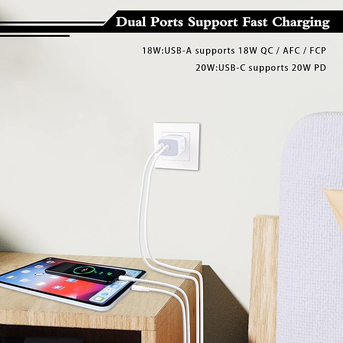 USB C Power Adapter,3Pack 20W 2 Port PD&QC 3.0 Type C Fast Charging Block Wall Charger Compatible for iPhone 17 16e 16 15 14 13 12 11 Pro Max,SE,iPad,8 7 Plus,Samsung Galaxy S21 S20 S10 Plus,Pixel 9 8