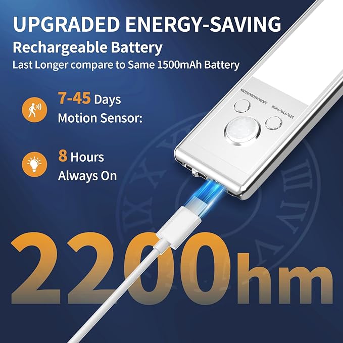 SOUL LINK Under Cabinet Lights, 88 LED Operated Motion Sensor Light Indoor, 2200mAh USB Rechargeable Closet Lights, 4 Pack Magnetic Dimmable Wireless Under Counter Lights for Kitchen, Stairs