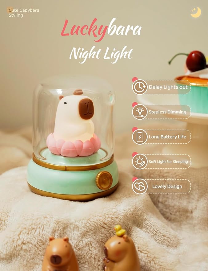 WANIDEA Lucky Capybara Night Light, Cute Rechargeable Lamp for Kids, Rotatable Brightness Adjustment, Lucky Capybara Gift (Yellow)