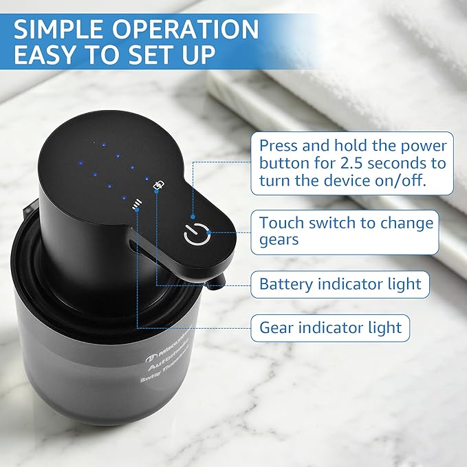 Automatic Foaming Soap Dispenser for Bathroom: 4-Level Adjustable Countertop/Wall Mount Hand Soap Dispenser, 13.5oz/400ml Type-C Rechargeable – Suitable for Kitchen, Bathroom, Office, Hotel (Black)