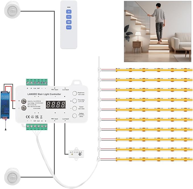 Smart Motion Sensor Stair Light for Indoor, No Wiring Required 40 inches Long COB LED Stair Lights Indoor with Remote Controller (Cool White 6000K, 20 Stairs)