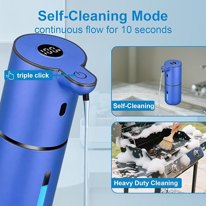 OHIFAST Automatic Liquid Soap Dispenser Touchless, USB Rechargeable Smart Hand Soap Dispenser, 6-Level Adjustable, 12.8oz/380mL Wall Mounted for Bathroom Kitchen Accessories Dish Soap-Blue