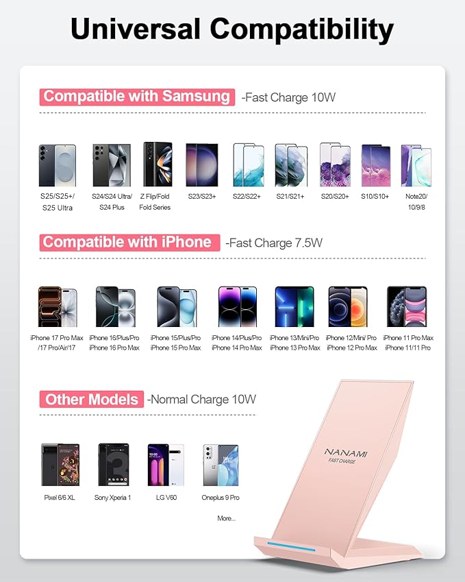 Wireless Charger with USB C Phone Charger, Charging Stand with 20W PD Adapter Compatible with iPhone 17/17 Air/16/15/14/13/12, Phone Charging Dock for Samsung Galaxy S26/S26+/S25/S24/S23/S22/S21