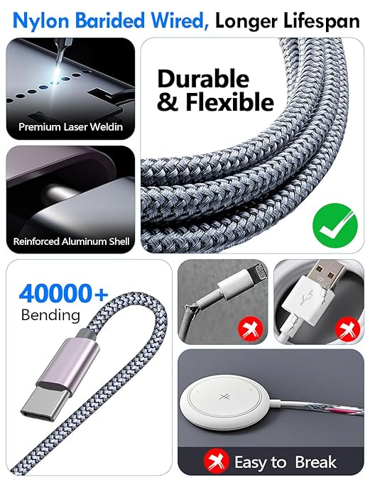1Pack Multi Charging Cable Cord for Travel Essentials,Apple Watch Charger,iPhone Charger,[3-in-2] Type C/L Cable Portable Designed for iWatch,iPhone 17-8,Galaxy S25-21,AirPods,iPad-4FT Gray