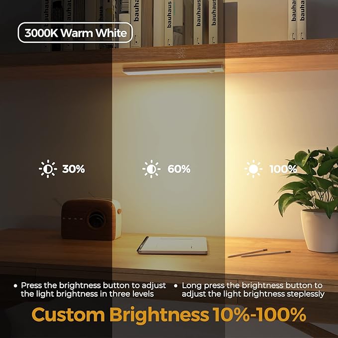 3 Pack Under Cabinet Lights, 32 LED Warm White Rechargeable Under Cabinet Lighting Motion Sensor LED Lights for Kitchen, Counter, Closet, Stairs (Silver - Warm White Light, 8.07 Inch - 3 Pack)