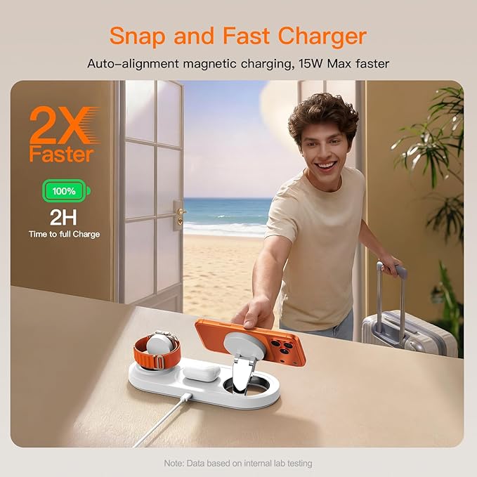 2026 for Apple Watch 5W Fast Charger：（15W） 3 in 1 Wireless Charging Station for Apple Mag-Safe Charger Stand,Fast Magnetic Wireless Charger Station for iPhone17 16 15 14 13 12 Series,Airpods, Watch