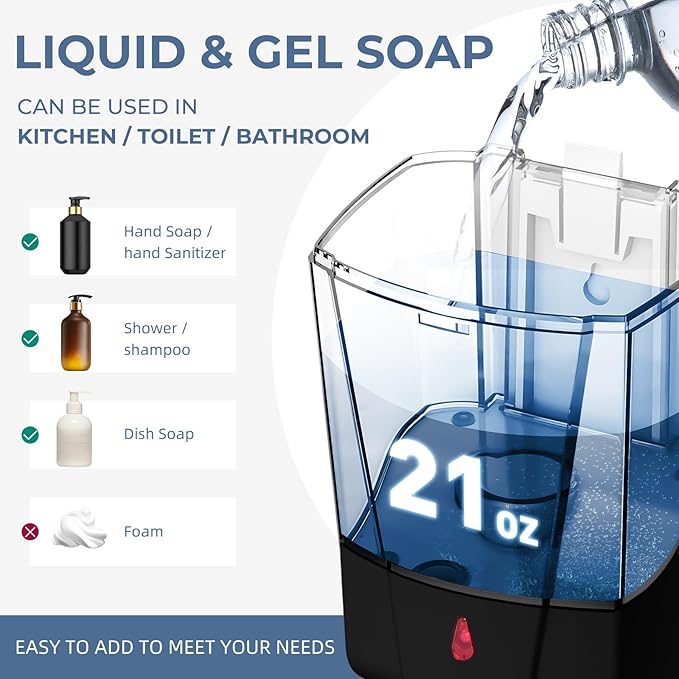 interhasa! Automatic Soap Dispenser Wall Mount 20oz Refillable Liquid Hand Sanitizer Dispenser Commercial Soap Dispenser for Bathroom Support Liquid Gel
