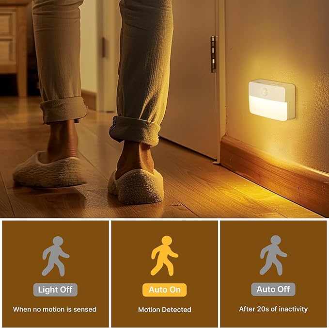 8 Pack Rechargeable Motion Sensor Stair Lights for Indoor, Wireless Battery Operated Night Light,Magnetic Led Stick On Portable Lamp for Step Hallway Closet Under Cabinet Bedroom Kitchen Bathroom