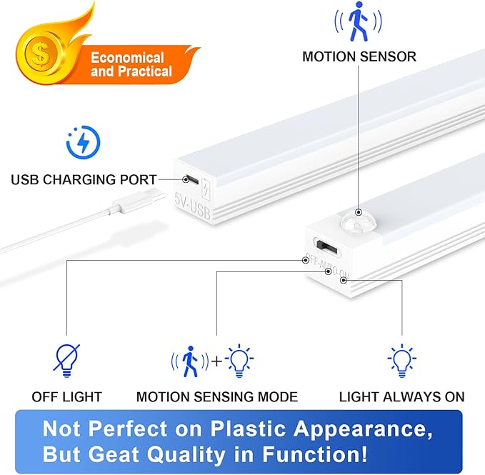 Under Cabinet Lights - Motion Sensor Light Indoor for Pantry, Closet, Kitchen, Bathroom - Battery Operated Magnetic Cabinet Lighting with Auto Off-4 Pack (White Light)