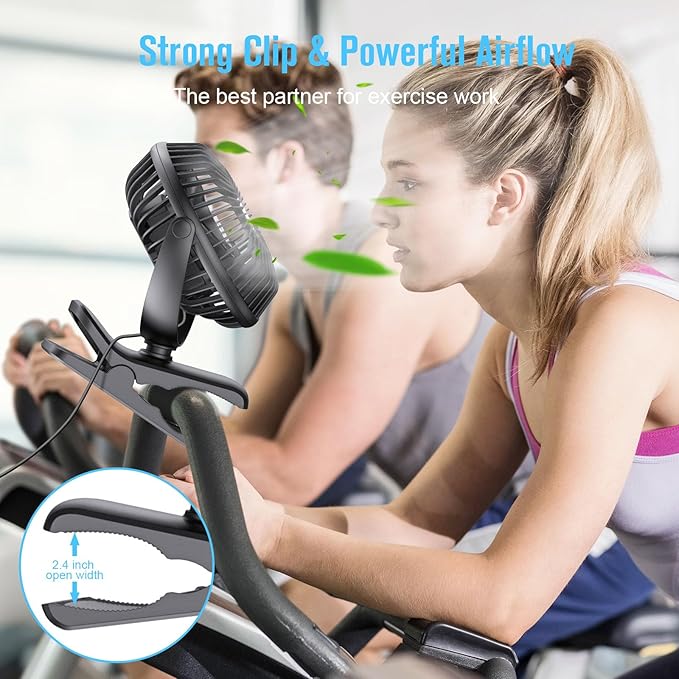 HONYIN 720° Rotation Small Desk & Clip on Fan with Sturdy Clamp, 3 Speeds, Quiet Little Personal Cooling Fan by USB Plug In, for Bedroom Office Desktop Treadmill