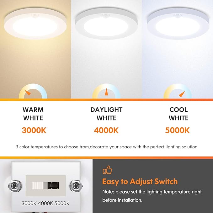 Brightever Motion Sensor LED Ceiling Lights, 1200LM & 15W(100W Equivalent), 3000K/4000K/5000K Selectable, 7.5inch Flush Mount Lighting Fixture for Indoor, Stairs, Pantry, Closet, Pack of 4, White