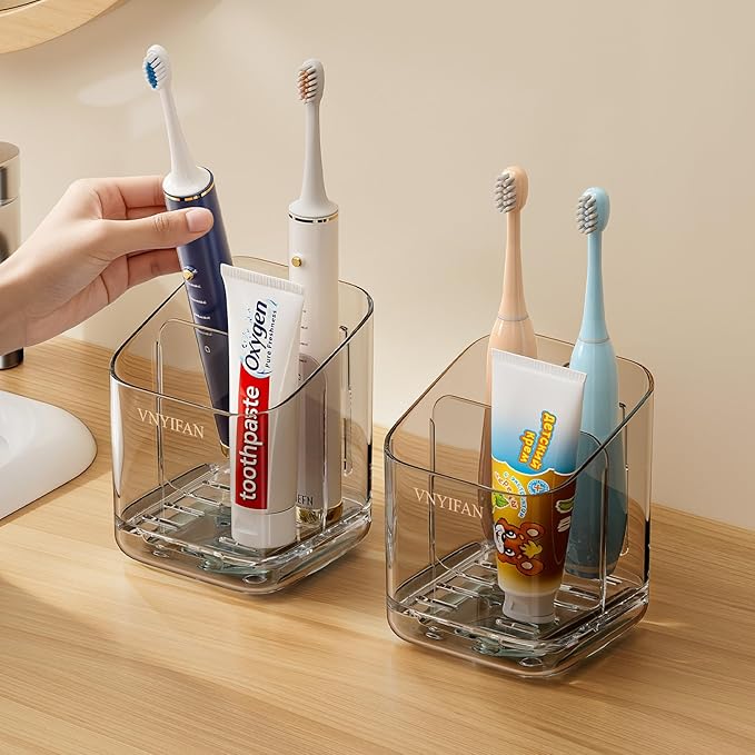 Toothbrush Holders for Bathrooms, 3 Slots Detachable Toothbrush Holder Wall Mounted with Divider, Removable Electric Tooth Brush and Toothpaste Holder Organizer for Bathroom Countertop/Kitchen/Office