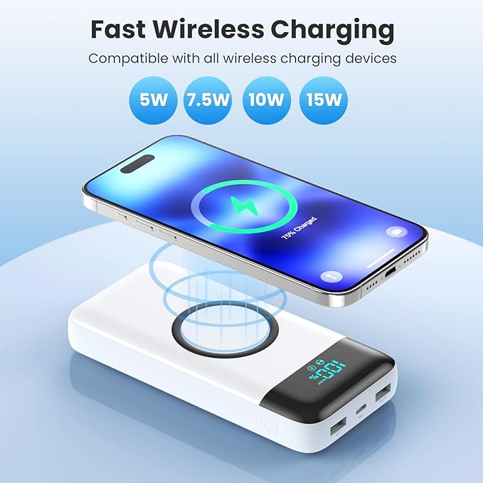 YHO Wireless Portable Charger 40800mAh for iPhone with Built-in Cables, 15W Wireless Charging USB C Power Bank,25W PD Fast Charging Travel Essential Battery Pack for iPhone 17/16/15,Android-White