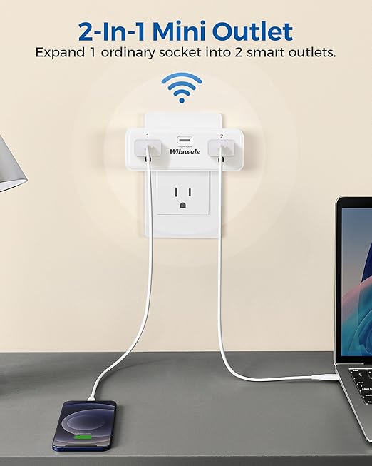 Remote Control Outlet with 4 Independent Control Sockets, WILAWELS Wireless Remote Light Switch for Christmas Tree Lights, String Lights, 15A/1875W/125V, FCC Certified, One Remote for 4 Plugs