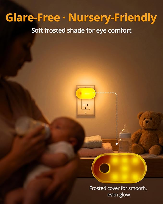 Lyridz 120LM Ultra Bright Plug-in Motion Sensor Night Light, Stepless Dimmable LED Nightlight, Always-On and Auto-Off, for Hallway, Stairs, Bathroom, Bedroom, Garage, Amber (2-Pack)