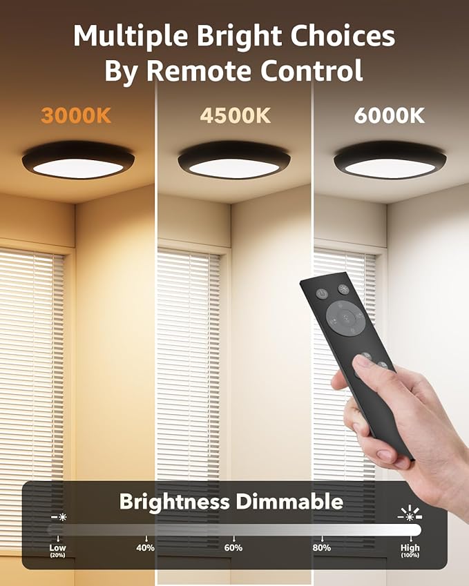 Motion Sensor Rechargeable Ceiling Light with Remote, 12000mAh Wireless Shower Lights for Inside Shower, Battery Operated Closet Light Sensored LED Overhead Lighting No Wiring for Hallway Garage