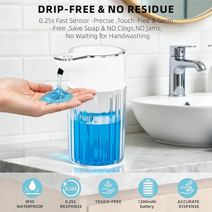 Automatic Liquid Soap Dispenser Touchless, Rechargeable Soap Dispenser,12oz/350ml Smart Hand Soap Dispensers,4-Level Adjustable,Wall Mount IPX5 Waterproof for Bathroom Kitchen