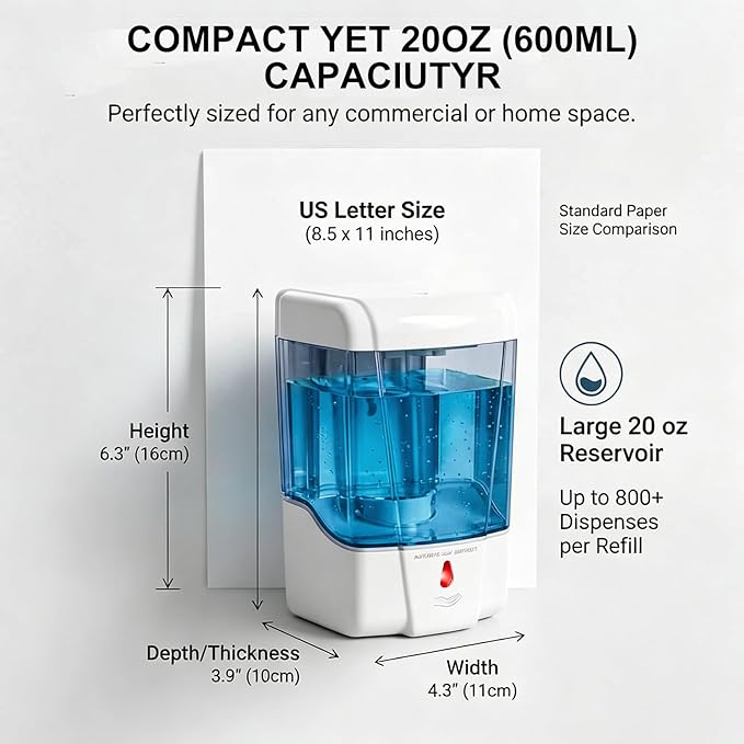 interhasa! Automatic Soap Dispenser Wall Mount 20oz Refillable Liquid Hand Sanitizer Dispenser Commercial Soap Dispenser for Bathroom Support Liquid Gel