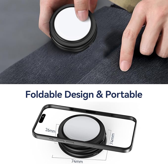 KU XIU X63 3 in 1 Charging Station for Apple, Aluminum Alloy Foldable Magnetic Wireless Charger, Travel Charger for iPhone 17/16/15/14/13/12 Series, Apple Watch & AirPods(with 20W Adapter)-Black