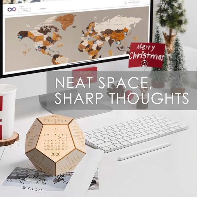 2026 Wooden Desk Calendar Cube – Dodecahedron Office Decor, Unique New Year Gift for Men Women, Gifts for Coworkers Employees Boss, Chinese New Year Gifts, Valentines Day Gifts For Him