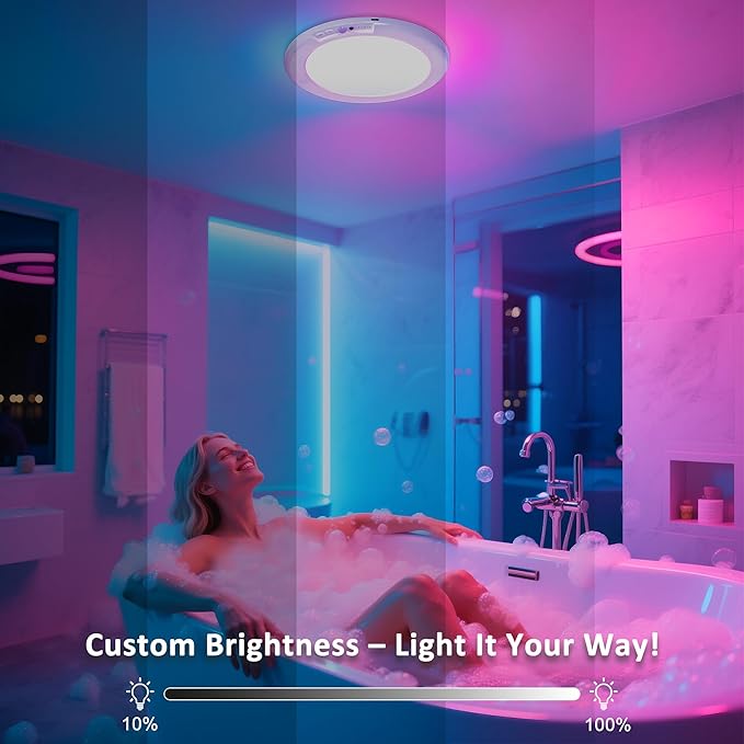 maylit Shower Lights 4 Pack, RGBW Rechargeable Ceiling Light, Waterproof Battery Operated Lamp, Wireless Stick on Inside Motion Sensor Mood LED Lighting for Bathroom No Wiring, Indoor