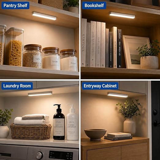 12pcs Under Cabinet Light Magnetic Strip, Replacement Magnetic Strips with Adhesive Backing for Rechargeable Motion Sensor Lights Wireless Under Counter Light in Kitchen Stairs Closet and Bedroom