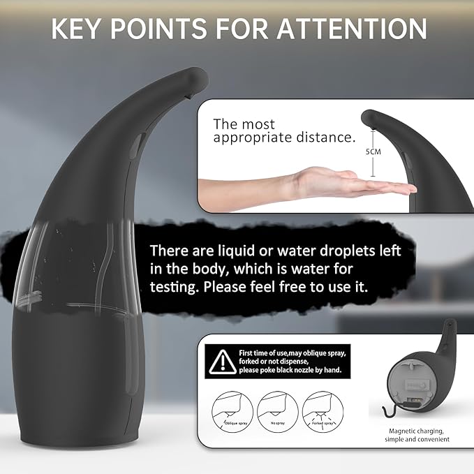 Automatic Soap Dispenser Touchless,300ML Hand & Dish Countertop Electric Liquid Rechargeable Dispenser with Sensor,Modern 4 Gear Adjustable Waterproof Kitchen Auto Soap Pump（Black）