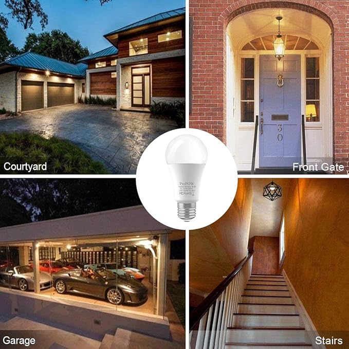 Radar Motion Sensor Light Bulbs, A19 12W (100 Watt Equivalent) Daylight E26 Outdoor Auto on/Off Motion Detector Lights for Outside, Porch, Garage, Driveway, Patio,(1100LM, 2-Pack)