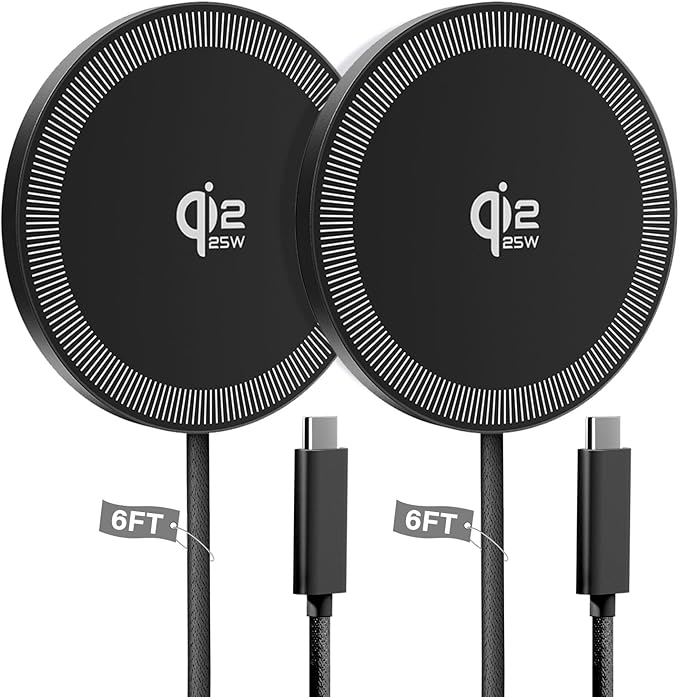 25W Wireless Charger for MagSafe, Qi2.2 Magnetic Fast Charging Pad for iPhone 17/16/15/14/13/12 Series&AirPods,Strong Magnet,Portable Wireless Charger for Travel Home Office,Elegant Black, 2Pack(6FT)