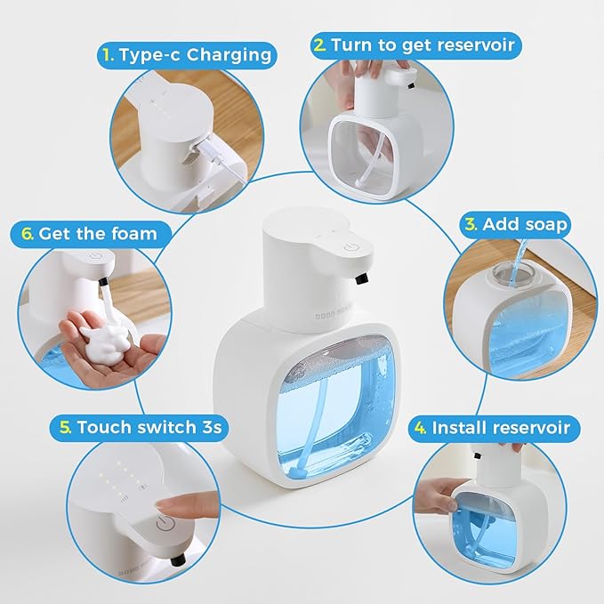 Automatic Foaming Soap Dispenser, 17oz/500ml Touchless Rechargeable with 4-Level Adjustable & IPX5 Waterproof - Level Display for Wall/Tabletop Use in Bathroom, Kitchen