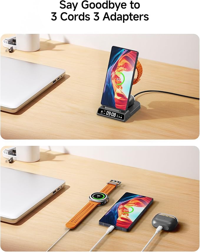 Wireless Charger for Samsung, 3 in 1 Wireless Charging Station for Samsung Galaxy S25 Ultra/S24 Ultra/S23/S22/Z Flip 7/Fold 6, Charger for Samsung Galaxy Watch Ultra/8/7/6, Galaxy Buds 3/3 Pro