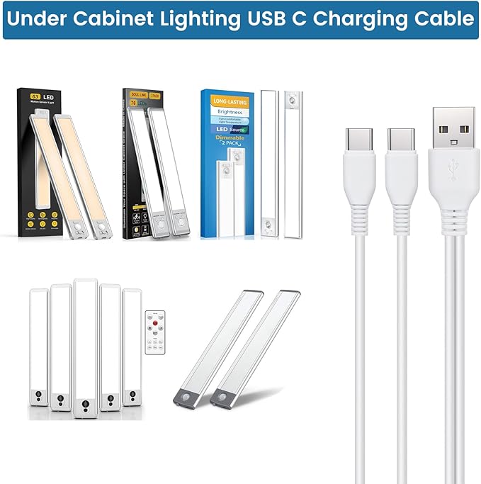 Under Cabinet Lighting USB C Charging Cable, Charger for MCGOR Motion Sensor Light Indoor, with Power Adapter