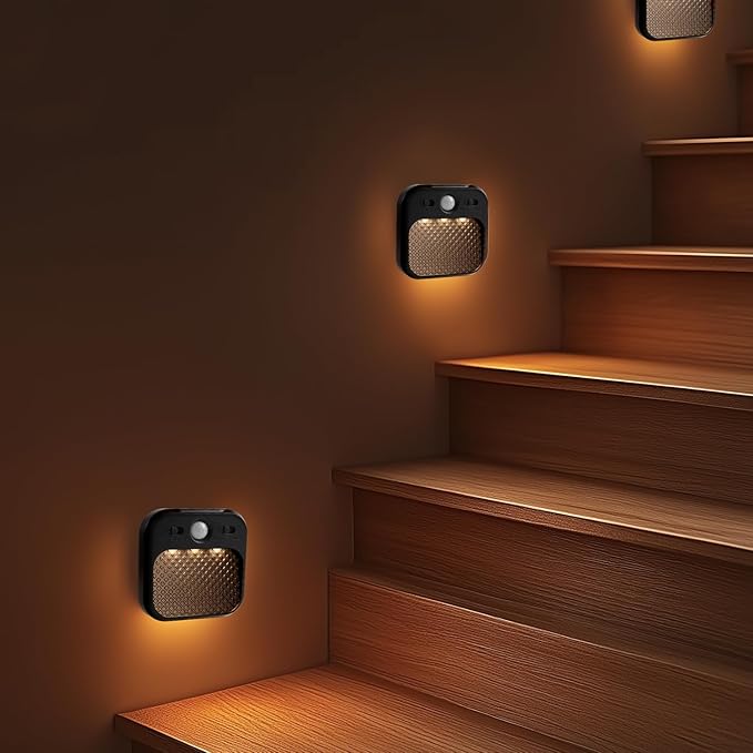 Motion Sensor Night Light Black, Rechargeable Magnetic Night Light with 3 Color Temperatures & Stepless Dimming, Timer Function, Soft Downward Anti-Glare Light for Hallway Stairs Closet Bedroom RV