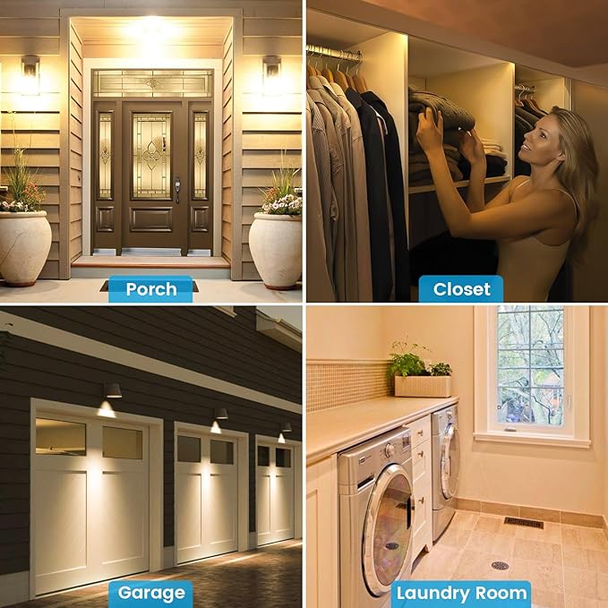 Motion Sensor Light Bulbs, 100W Equivalent Motion Activated Security Light Bulb, 2700K Warm White, Dusk to Dawn, E26 A19 LED Bulb, Auto On Off, Indoor Outdoor Lighting, 2 Pack