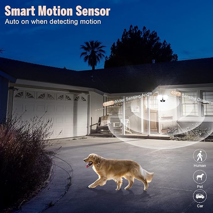 Battery Powered Motion Sensor Security Light(2 Pack),5000K 1000LM High Brightness,6 -Month Battery Life,No Wiring Installation,49FT Sensing Distance,Indoors or Outdoor Used