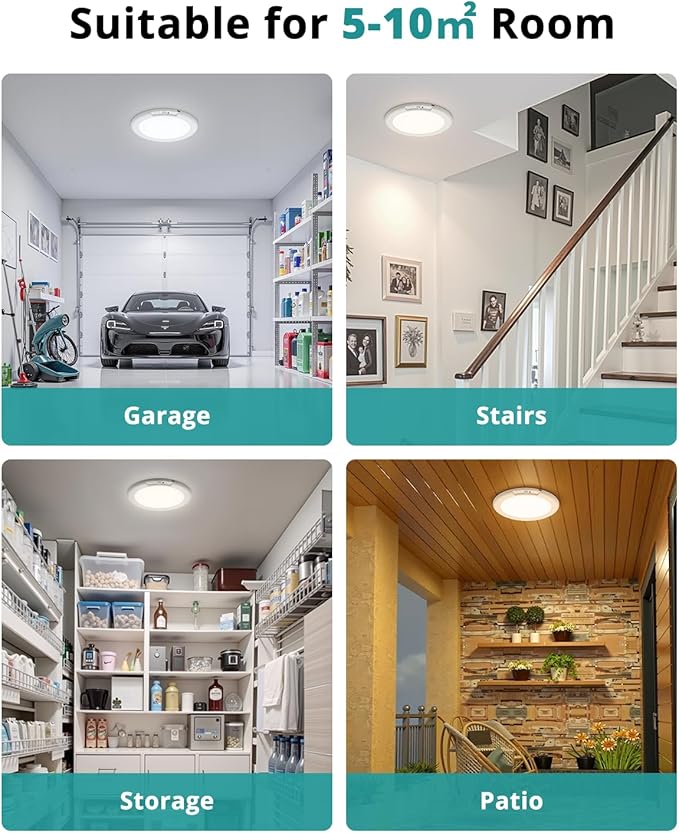wowatt 4Pcs Battery Operated Ceiling Lights Rechargeable Motion Sensor Light Indoor Wireless Shower Light with Remote 3000K 4500K 6500K 7.48in Dimmable Timing Motion Activated Lamp for Closet Shower