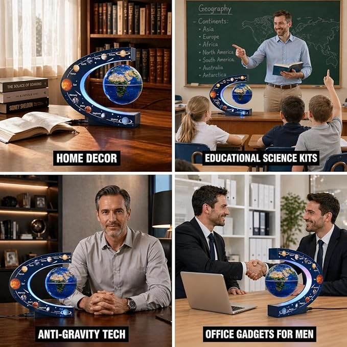 Magnetic Levitation Floating Rotating 3in Globe With Colored Lamp For Men Boss Cool Office Decor Gifts Or Kids Desk Toys,Nine planetary solar systems astronomy educational cosmic earth globe