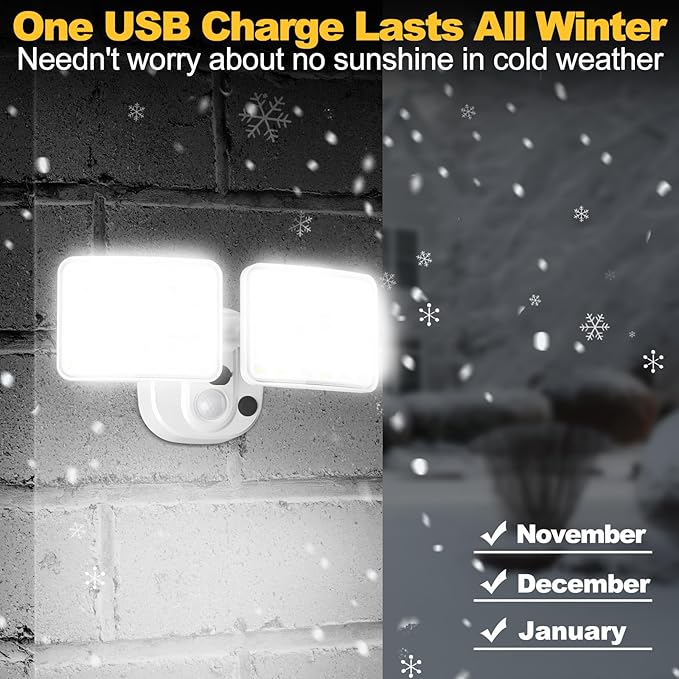 Rechargeable Battery Operated Motion Lights 2500LM & 4000LM Motion Sensor Security Lights(1-3 Months Endurance) USB Charging LED Flood Lights Outdoor for Garage Yard Entryways Patio Garden (White)