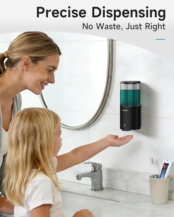 AIKE Automatic Wall Mount Liquid Soap Dispenser for Home and Commercial Bathroom 13.5oz IPX7 Waterproof,Matte Black Stainless Steel