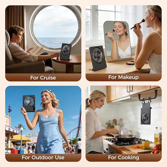 Zuvas Desk Fan Battery Operated Fan Rechargeable 180°Tilt Folding Personal Fan Ultra Quiet Small Portable 3 Speed Adjustable Strong Wind Fan For Office Bedroom Home Desktop Camping (Black)