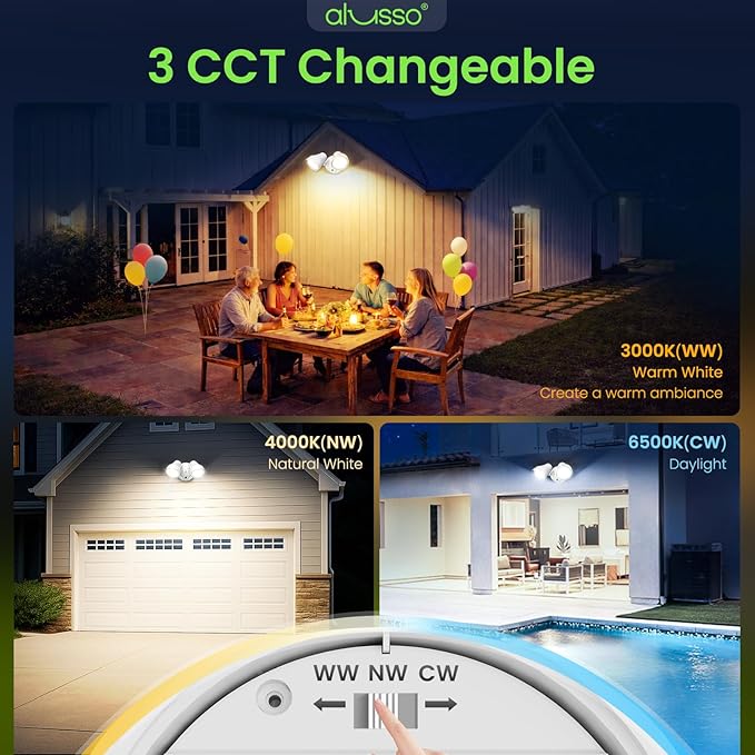 ALUSSO Dusk to Dawn Outdoor Lighting, 30W 3500LM Dusk Till Dawn Outdoor Light 120V, 3000K/4000K/6500K 3CCT IP65 Security Lights ETL Listed Dusk to Dawn Hardwired for House Yard Walkway White 1 Pack