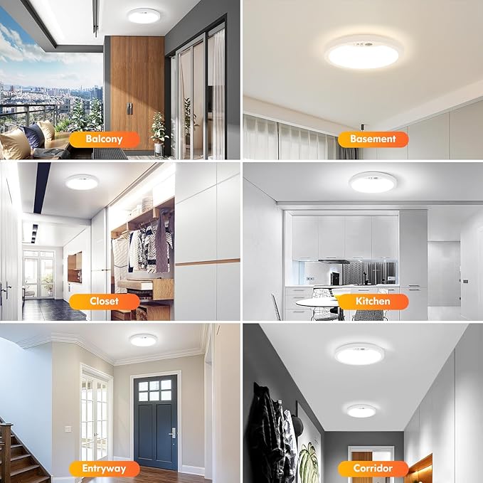 Brightever 4-Pack Motion Sensor Ceiling Light Wired, 7 Inch LED Flush Mount Light Fixture, 2700K/4000K/6500K Selectable, Closet Lights Motion Sensored with Timer for Bathroom, Pantry, Non-Dimmable