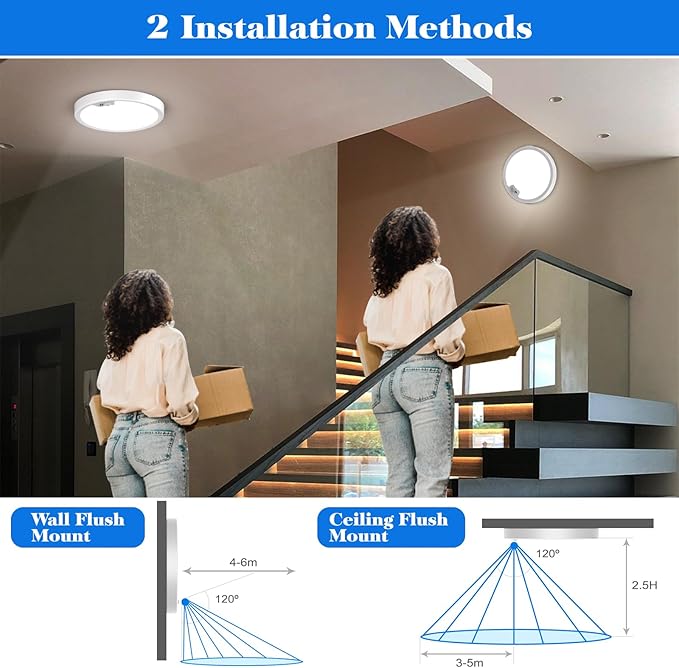 4PACK Flush Mount Ceiling Light Fixture Wired, Motion Sensor Ceiling Light 18W/1600LM, Motion Sensor Light Indoor for Stair Closet Porch Hallway Laundry, Time Dimmable Ceiling Lights 3000k/4000k/6000k