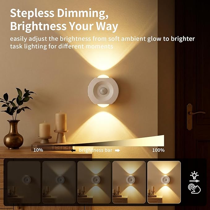 Horta Rechargeable Motion Sensor Night Light 4 Pack, Dimmable LED Night Lights with 4 Modes & 3 Color Temperatures, Magnetic Stick-On Night Light for Hallway, Bedroom, Stairs, Closet, Bathroom