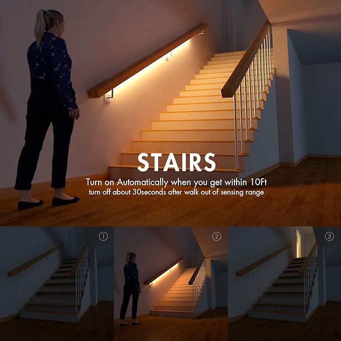 Sensky Motion Sensor LED Strip Lights Rechargeable Motion Activated Light Strip Dimmable Cabinet Strip Lighting for Wardrobe, Gun Safe, Cabinet, Pantry, Closet (1M, Warm White)