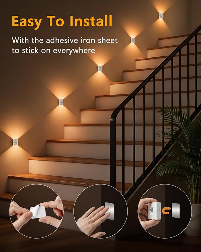 WILLED Rechargeable Motion Sensor Night Lights for Stairs, 10 Pack Wireless Magnetic Stick-On Battery Lights for Hallway, Bedroom, Closet, Kitchen