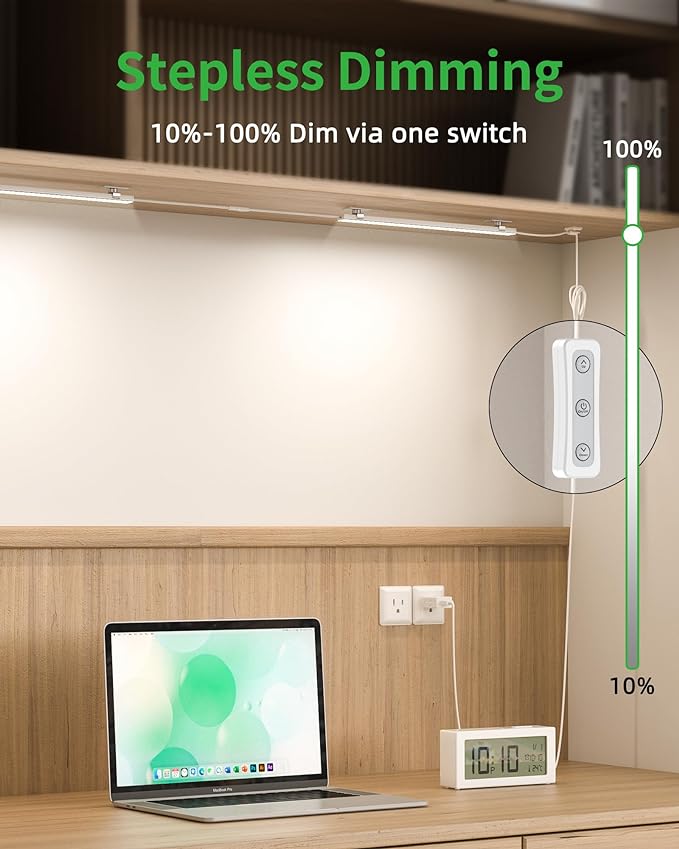 Plug-in Under Cabinet Lighting, Dimmable Counter Lights for Kitchen, 2pcs 12 Inch, Cold White 6000K Linkable USB Led Closet Light, Wired Indoor Night Lights Bar for Desk, Sink,Workbench