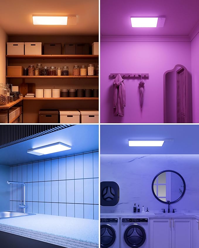 FULEN 2 Pack Rechargeable Motion Sensor Ceiling Light RGB Color,Closet Light, LED Shower Lights, Ceiling Lamp for Bathroom,Pantry,Garage