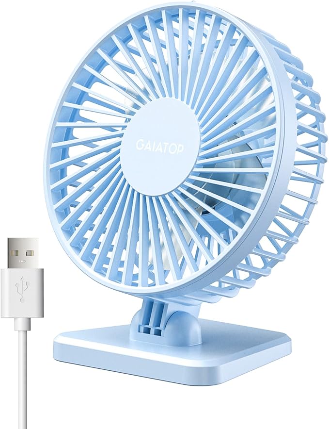 Gaiatop USB Desk Fan, Small But Powerful, Personal Portable Quiet 3 Speeds, Adjustable Mini Table Desktop fan for Cooling Home Office Car Summer Travel Gifts Light blue