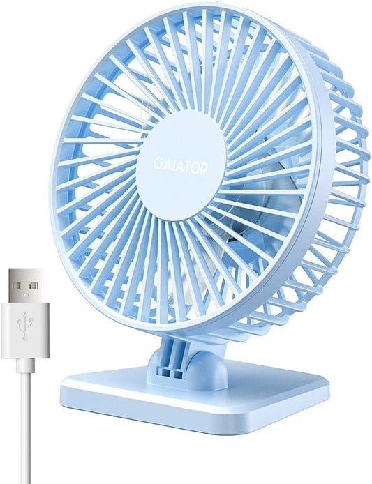 Gaiatop USB Desk Fan, Small But Powerful, Personal Portable Quiet 3 Speeds, Adjustable Mini Table Desktop fan for Cooling Home Office Car Summer Travel Gifts Light blue